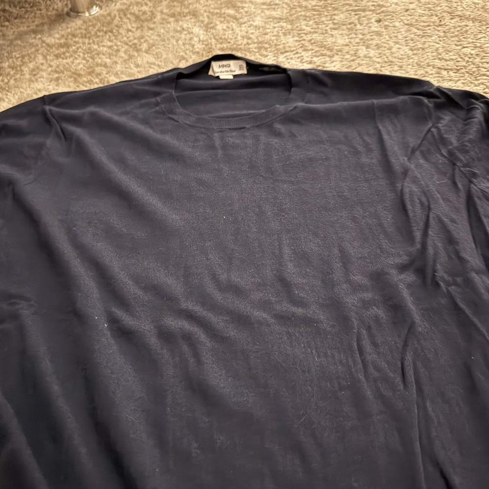 Mango Navy Extrafine Silk Blend Crewneck Sweater SZ L - Picture 2 of 3